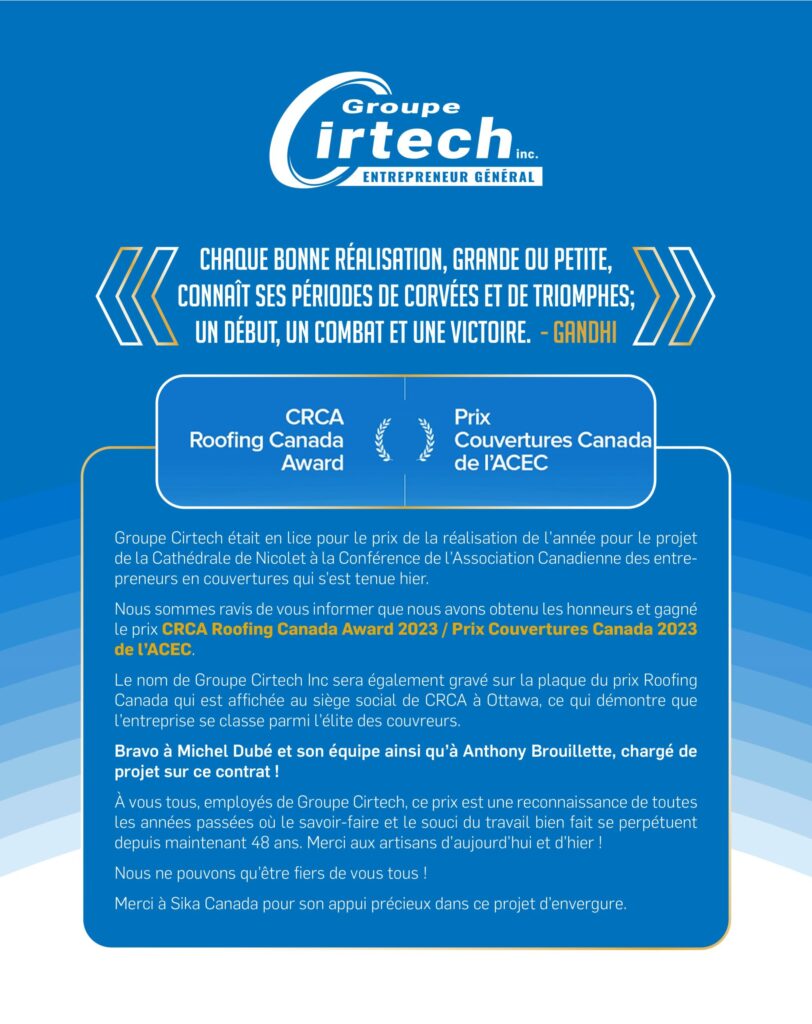Prix Couvertures Canada de l'ACEC - Groupe Cirtech